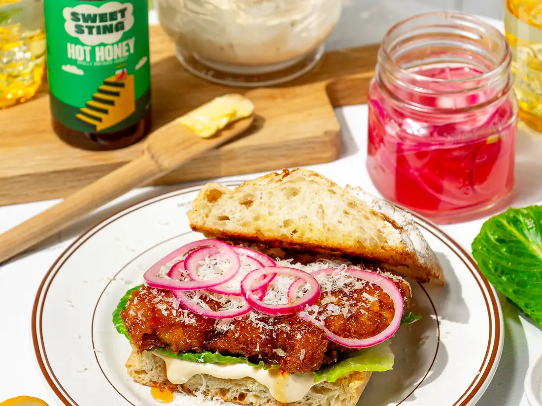 Hot Honey Chicken Schnitzel Sandwich